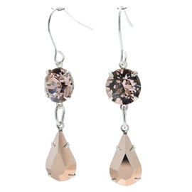 pewterhooter Women's Sterling Silver Sparkling Vintage Rose and Teardrop Rose Gold Drop Earrings