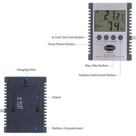 Digital Indoor Outdoor Max Min Thermometer and Indoor Hygrometer - Monitor Maximum and Minimum Temperatures and Humidity Levels Indoors – Large Easy to Read Screen Weatherstation