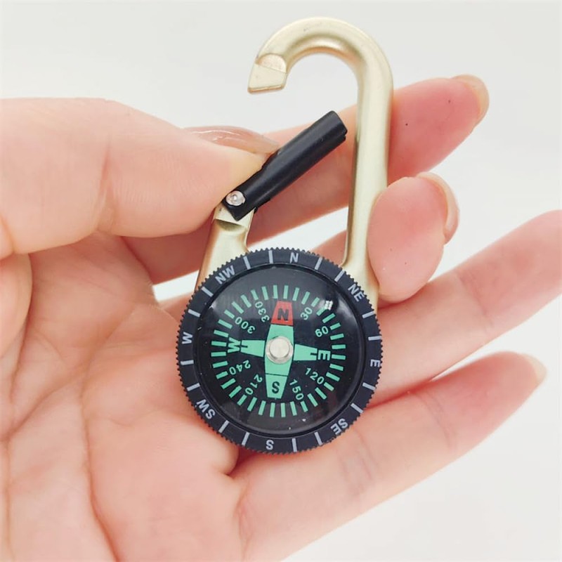 Carabiner Compass Outdoor Adventure Tools, Small Pocket-Sized Waterproof Gear, Mini