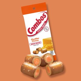 COMBOS Stuffed Snacks Cheddar Cheese Baked Pretzel Snacks, 3.0 Oz Pretzels Individual Bags (Pack of 12)