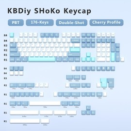 KBDiy SHOKO PBT Double Shot Keycap Set,176 Keys Blue Cute Custom Key Caps Keycaps 60 Percent Cherry Profile Keycaps for 61/64/68/84/87/100/104/108 Mechanical Keyboard