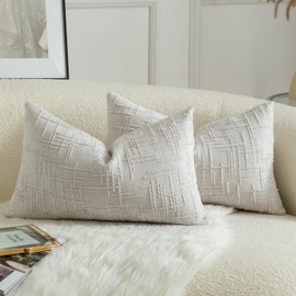 Mandioo Pack of 2 Solid Decorative Soft Chenille Pearl Gray Cushion Covers 30x50cm 12x20 Inch Lumbar Accent Solid Throw Pillow Case Soft Cozy Luxury Pillow Covers for Sofa Couch Bedroom