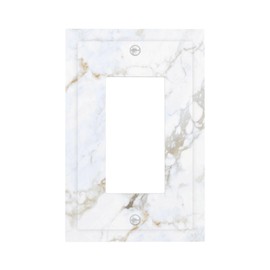 Iyfcsl White Grey Marble Light Switch Cover Plate Decorative Gray Wall Plate 1 Gang Single Rocker Switchplate Faceplatefor Electrical for Bathroom Kitchen Bedroom