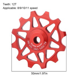 Rear Derailleur Pulley, 12T/14T Ceramic Bicycle Guide Pulley, Narrow Wide Teeth, Bicycle Guide Roller with Reducing Sleeve for Road Bike, Mountain Bike, MTB, BMX (Red 12T)