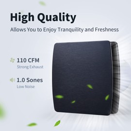 Zeyzer Black Bathroom Fan 110 CFM 1.0 Sone 5.9" Duct Square Ceiling or Wall Mount Ventilation Exhaust Fan for Bathroom/Corridor/Office/Laundry Room/SHop