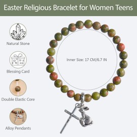 ZYIJUNY Easter Cross Bracelet for Teens Women, Bunny Jewelry for Religious Christian Gifts