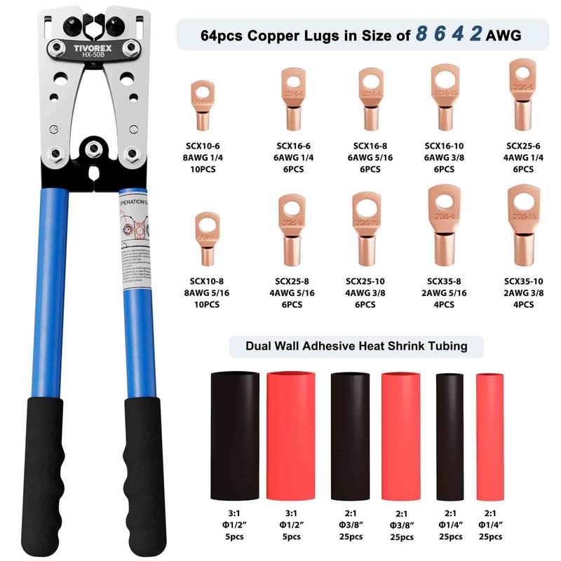 Tivorex Battery Cable Lug Crimping Tool Kit for AWG 10-1/0
