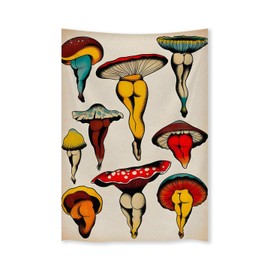 Jefuzh Fun Colorful Mushroom Butt Tapestry 70s Hippy Trippy Wall Art Cute Funny Aesthetic Wall Hanging Vintage Home Kitchen Bedroom 40x60 inch