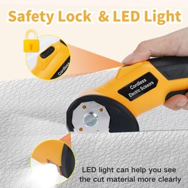 FATNSEAR Cordless Electric Scissors,4v Cardboard Cutter,Rechargeable Rotary Cutter for Cutting Cardboard,Leather,Packages,Plastic,with Safety Lock & Storage Box (Yellow)