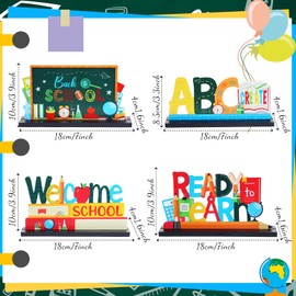 4 Pieces Back to School Wooden Table Centerpiece Decor First Day of School Wood Sign Back to School Party Decoration Teacher Ready to Learn Table Toppers for School Classroom Home Teacher Party Decor