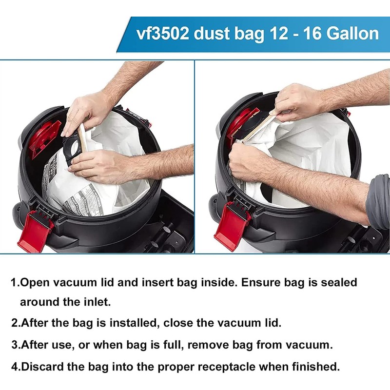 3 Pack VF3502 Shop Vac Bags, Compatible with Ridgid Vacuum