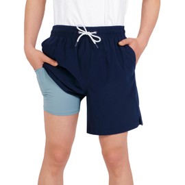 YOUNGSOUL Swimming Trunks Boys Swimming Shorts with Compression Children 2 in 1 Quick-Drying Swim Shorts Board Shorts Swimming Trunks, darkblue