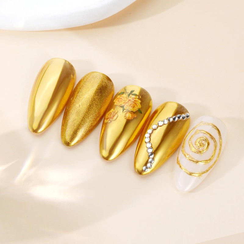PrettyDiva Chrome Nail Powder - Gold Mirror Effect Nail Chrome