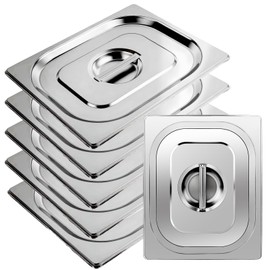 6 Packs 1/2 Half Size Hotel Pan Lids, 12.9''L x 10.6''W Stainless Steel Steam Table Pan Lid with Handles, Metal Hotel Pan Covers for Home, Buffet, Cafeteria, Commercial Restaurant