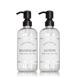 Artanis Home Clear Refillable Hand Soap and Lotion Dispenser Set for Bathroom Sink - PET Plastic Pump Bottles with Labels for Soap and Lotion - Waterproof Labels - 16 oz, 2 Pack