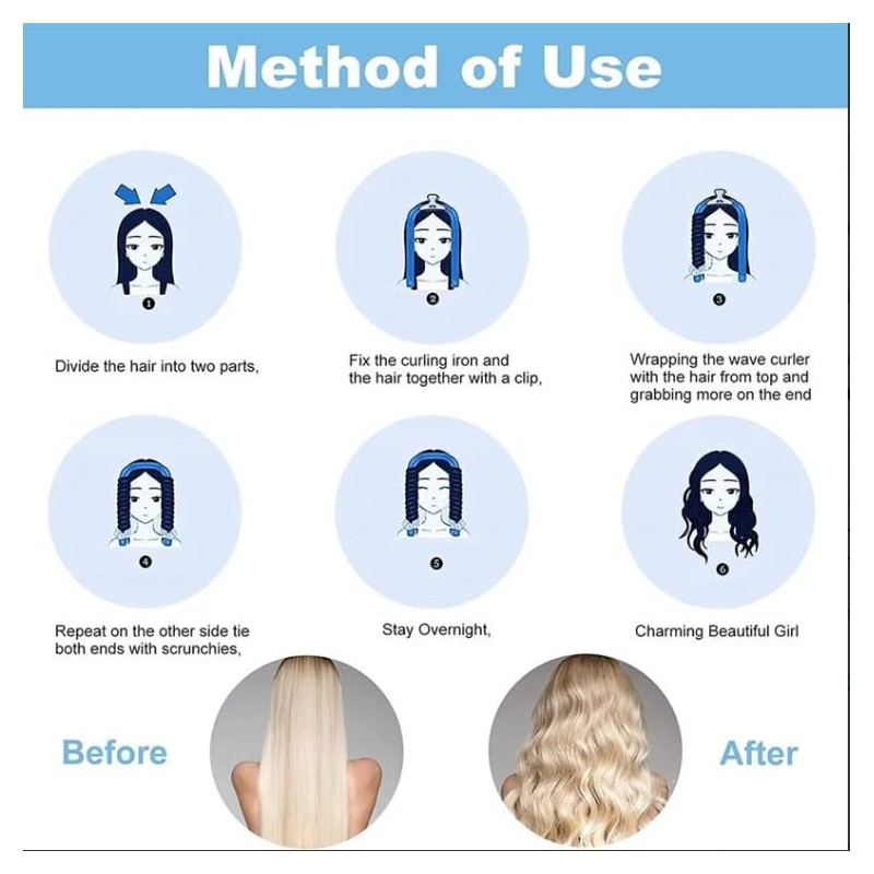 Nivofu Rizador Sin Calor para Cabello con Bandas de Goma