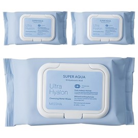 Missha Super Aqua Ultra Hyalon Cleansing Water Tissue, 30 sheets, 3 pcs / 미샤 수퍼아쿠아 울트라 히알론 클렌징 워터 티슈, 30매입, 3개