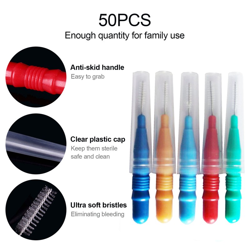 50Pcs/Set Interdental Brush Gum Oral Hygiene Dental Floss Soft Plastic