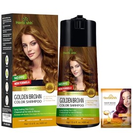 Herbishh Hair Color Shampoo for Gray Hair - Champú de color enriquecido Fórmula para teñir el cabello - Champú y acondicionador para teñir el cabello - Larga duración, cobertura completa de canas y bricolaje (Golden Brown)