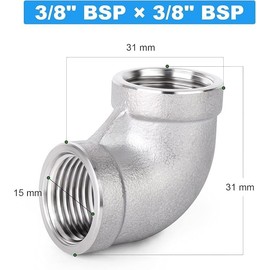 ERGAOBOY 2 PCS 304 Stainless Steel 90 Degree Elbow Fittings, 3/8" BSP Female Pipe to 3/8" BSP Female Pipe Fitting