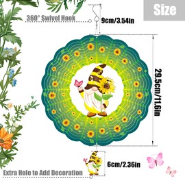 WindMage Sunflower Gnome Wind Spinners for Yard and Garden,12 Inch 3D Stainless Steel Hanging Kinetic Yard Art Wind Sculpture, Kinetic Art Garden Decor for Christmas Outdoor & Indoor