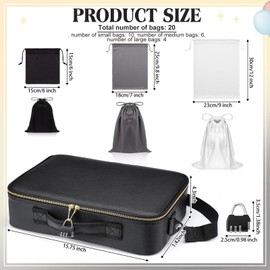 Eccliy Locking Adult Toy Bag Box Game Toys Storage Organizer with 20 Different Size Drawstring Bags Toy Storage Case for Women and Men(Black,15.75 x 11.42 x 4.3 Inches)