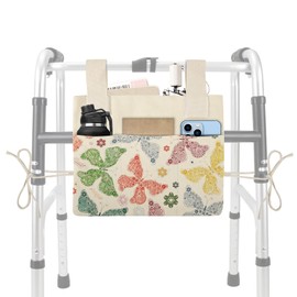 Walker Bag for Rolling Walker Handy Walker Basket Pouch with Water Cup Holder Seniors Walker Accessories Universal Carry Storage Bag for Folding Walker Wheelchairs Strollers 15"x11.8" (Butterfly)