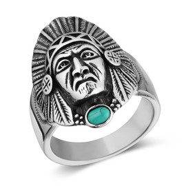 HZMAN Indian Chief Head Ring for Men Boys Stainless Steel Vintage Native American Tribal Leader Warrior Hunter Rings Jewelry Gift, 8, Non-Precious Metal, No Gemstone