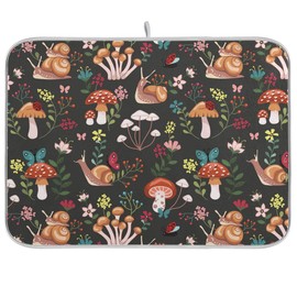 Mushroom with Snails Dish Drying Mat Absorbent Kitchen Pads for Counter Kitchen Dish Dryer 18 x 24 Mat under Dish Drainer