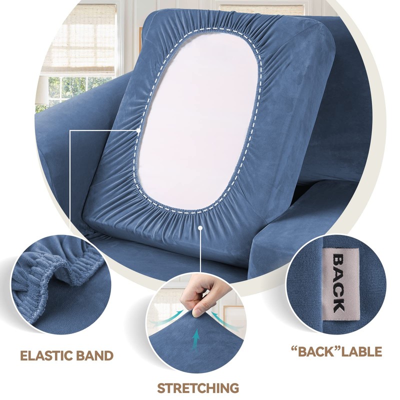 WEERRW Velvet Plush Fabric 4 Pieces Sofa Covers for 3