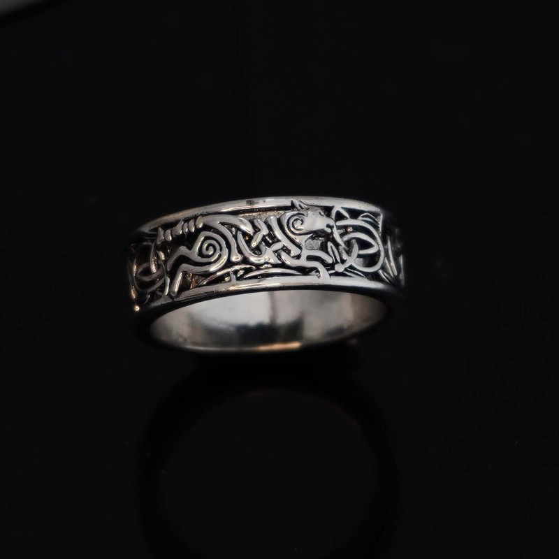 Wolf Ring for Men, Retro Wolf Totem Rings, Cross Line