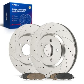 KAX Front Brake Kit, Drilled and Slotted Brake Rotors, Ceramic Brake Pads | Fits Ford Mustang 2011 2012 2013 2014 3.7L, Ford Mustang 2010 4.0L, Automotive Replacement Brake Kit