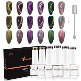 Nicedeco Hema Free Cruelty Free Vegan Cat Eye Gel Nail Polish, High Gloss Long Lasting Soak Off LED U V Gel Polish 6 Colors Set 42