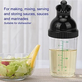 Riuulity 200 ml Salad Dressing Shaker, Prevents Leaking, Salad Dressing Jar with Lid, for Making, Mixing, Serving and Storing Spices, Sauces and Marinades (Black)
