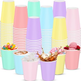 Zhehao 120 Pieces 8 oz Easter Disposable Cups Spring Plaid Paper Coffee Color Paper Cups for Pastel Rainbow Brithday Party Supplies Xmas Holiday Table Decorations(Pastel)