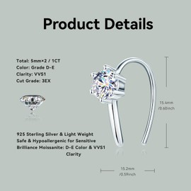 AINUOSHI Moissanite Hoop Earrings for Women, White Gold VVS1 Clarity Minimalist Tiny Cartilage Hoops Earrings 925 Sterling Silver Small Open Huggie Earrings Hypoallergenic with Jewelry Box Packed
