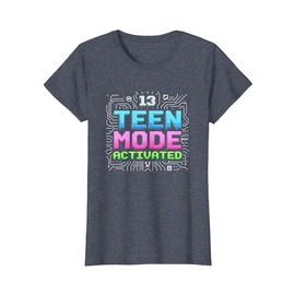 13th Birthday Teen Mode Activated Retro Gaming Theme T-Shirt, Women, Heather Blue