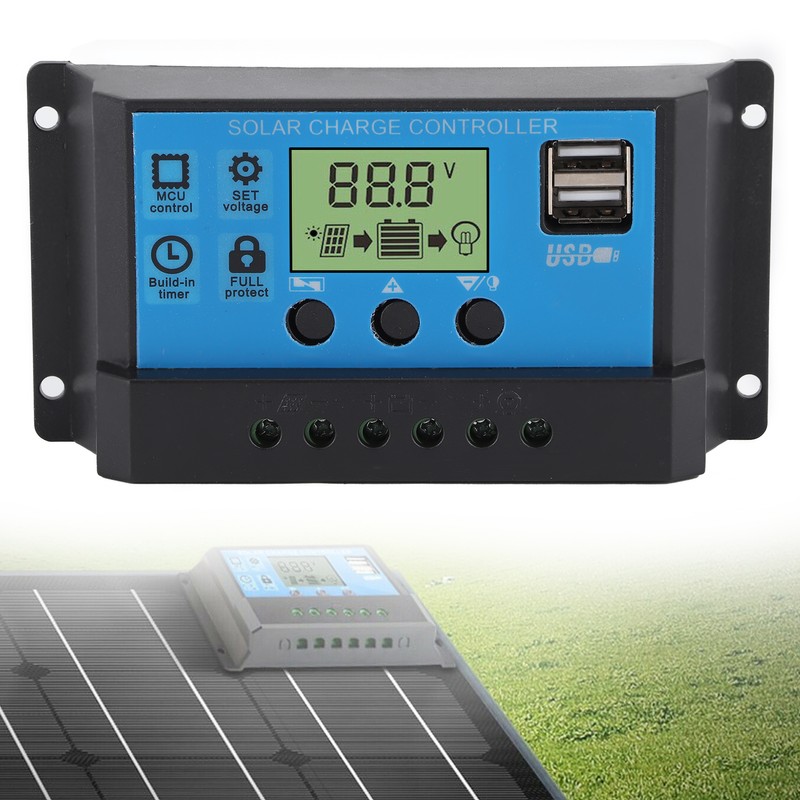 12V 24V Solar Charge Discharge Controller PWM LCD Display Dual
