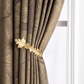 MIULEE Velvet Curtain with Gold Foil Leaves Pattern, Set of 2, Velvet Curtains Taupe with Eyelets, 2 x H 245 x W 140 cm, Thick Soft Curtains, Velvet, Opaque Velvet Curtains for Living Room Decoration