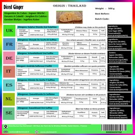 Candied Ginger, Cube, Resealable Bag, 500 g