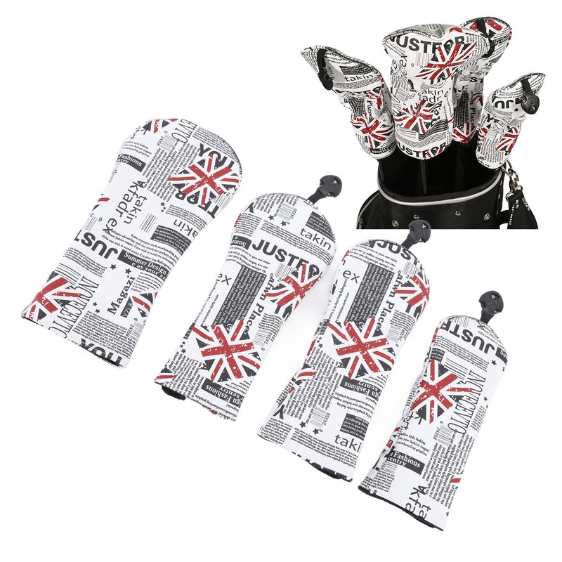 4Pcs UK Flag Print Golf Club Head Cover PU Golf