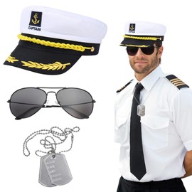 SAIIURV Captain's Hat Costume Set, Adjustable Yacht Ship Boat Marine Hat, Sunglasses, Dog Tag, Captain Fancy Dress, Sailor Accessories for Adults, Men, Women, Party, Cosplay