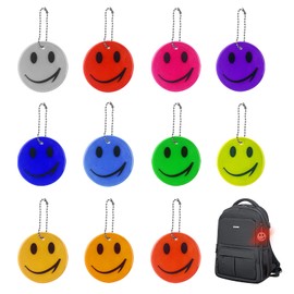 Esteopt Reflective Smiley Pendant, Safety Reflector Pendant, Children's Reflector Pendant, Streamer Safety Reflector, for School Bag, Clothing, Backpack, Cycling, Walking, Running, 11 Colours, Pack of