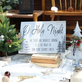 LITIVY Christmas Wall Art O Holy Night Christmas Decor Wooden Black & White Pine Tree Wall Sign Winter Decorations (White, 16x24)