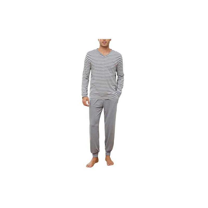 Bresdk Men's Long Winter Cotton Sleepwear Men's Gift, gray