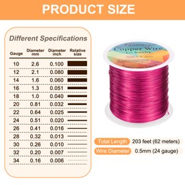 HARFINGTON Artistic Wire 203ft Length 24 Gauge Copper Craft Jewelry Wrapping Wire Tarnish Resistant Beading for Jewelry Making Supplies Crafting, Rose Red