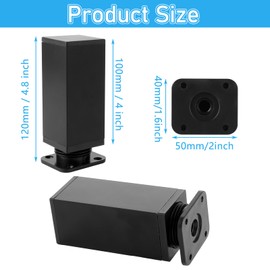 AKOLAFE Pack of 8 Furniture Feet, Adjustable 10 cm High Furniture Feet, Black Metal Furniture Feet, Height Adjuster, 20 mm, Heavy Duty, 30 kg Feet for Furniture, Cabinet Feet with Screws for Sofa,