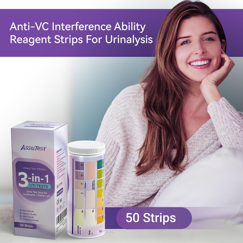 AssuTest UTI Test Strips - 3-in-1 Advanced Urinary Tract Infection
