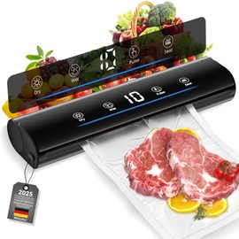 Vacuum Sealer with LED Indicator and Voice Reminder, Automatic Air Sealer with 20 Vacuum Sealer Bags, Multifunction with Dry/Wet Sealing Mode (Black)