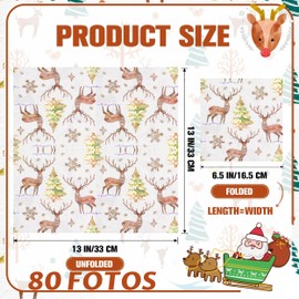 Pack of 80 Christmas Napkins 33 x 33 cm 2-Layer Reindeer Design Christmas Napkins for Table Decoration Winter Parties and Christmas Winter Holidays Napkins for Festivities